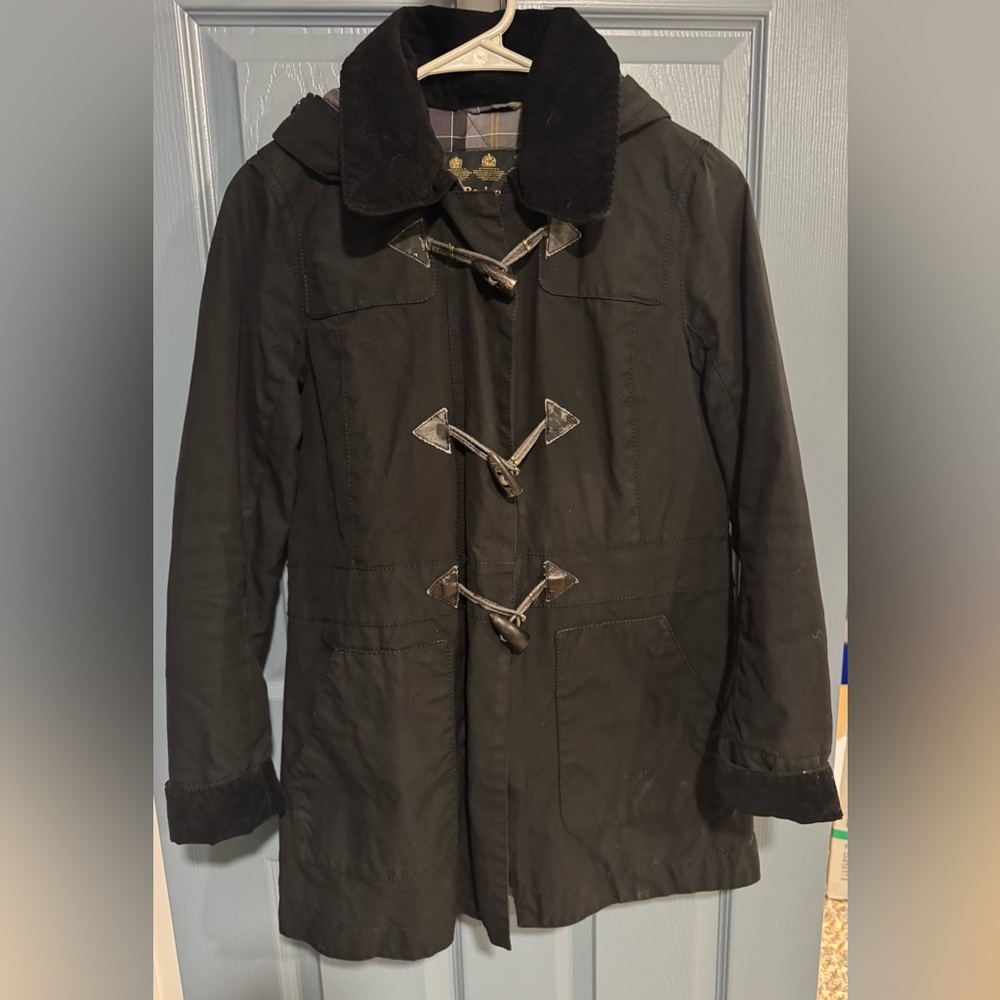 Barbour Wax Buttermere Duffle Coat Black Full Zip Toggle Size 4 *flawed*